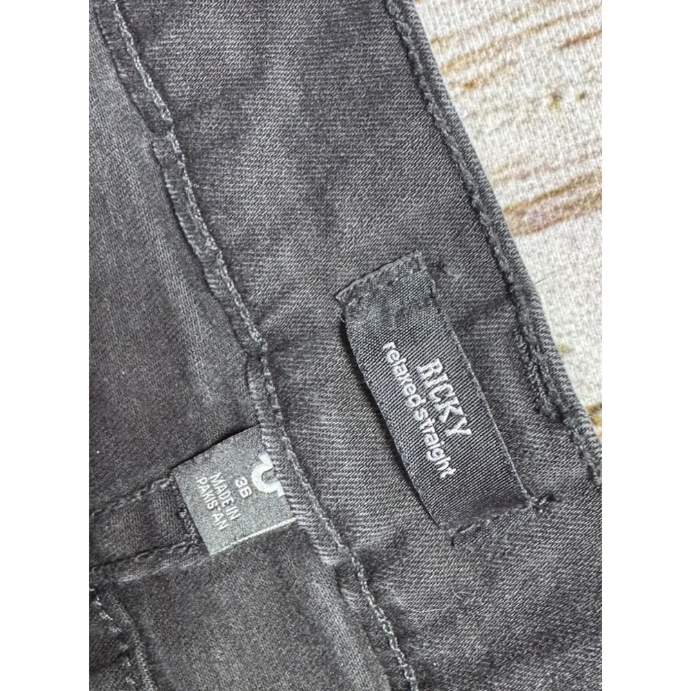 True Religion Ricky‎ Relaxed Straight Black Button Flap Pocket Jeans 36x32